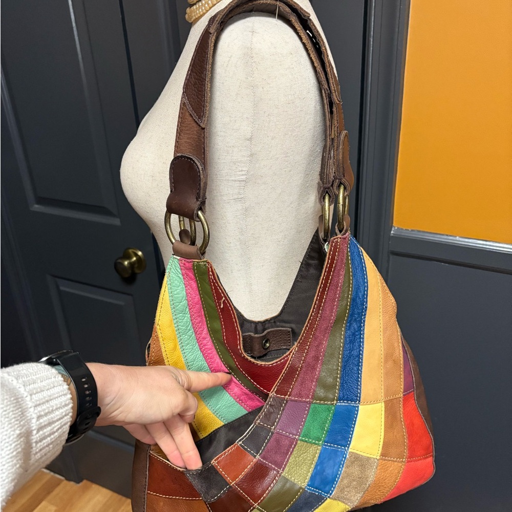Y2K Multicolor Leather Patchwork Shoulder Bag - image 2